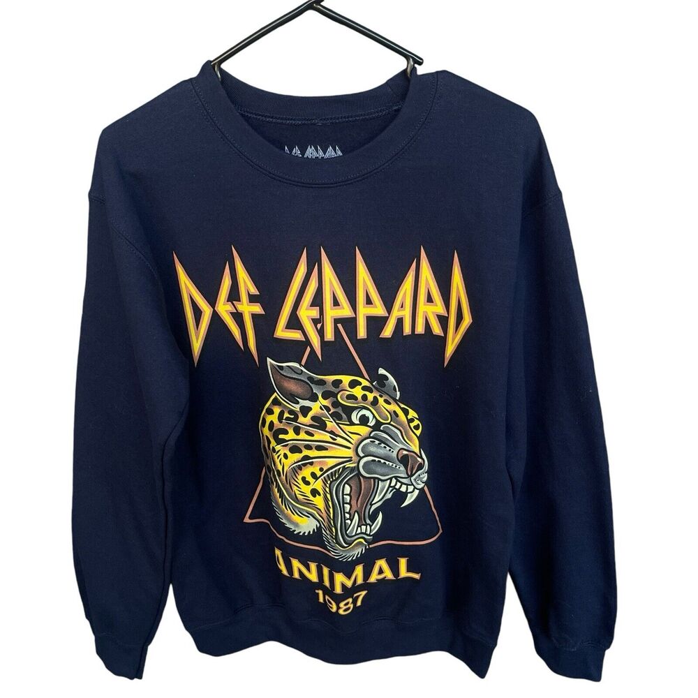 Def Leppard Crewneck Sweatshirt Adult Small Band‎ Rock Music Animal 1987 Blue